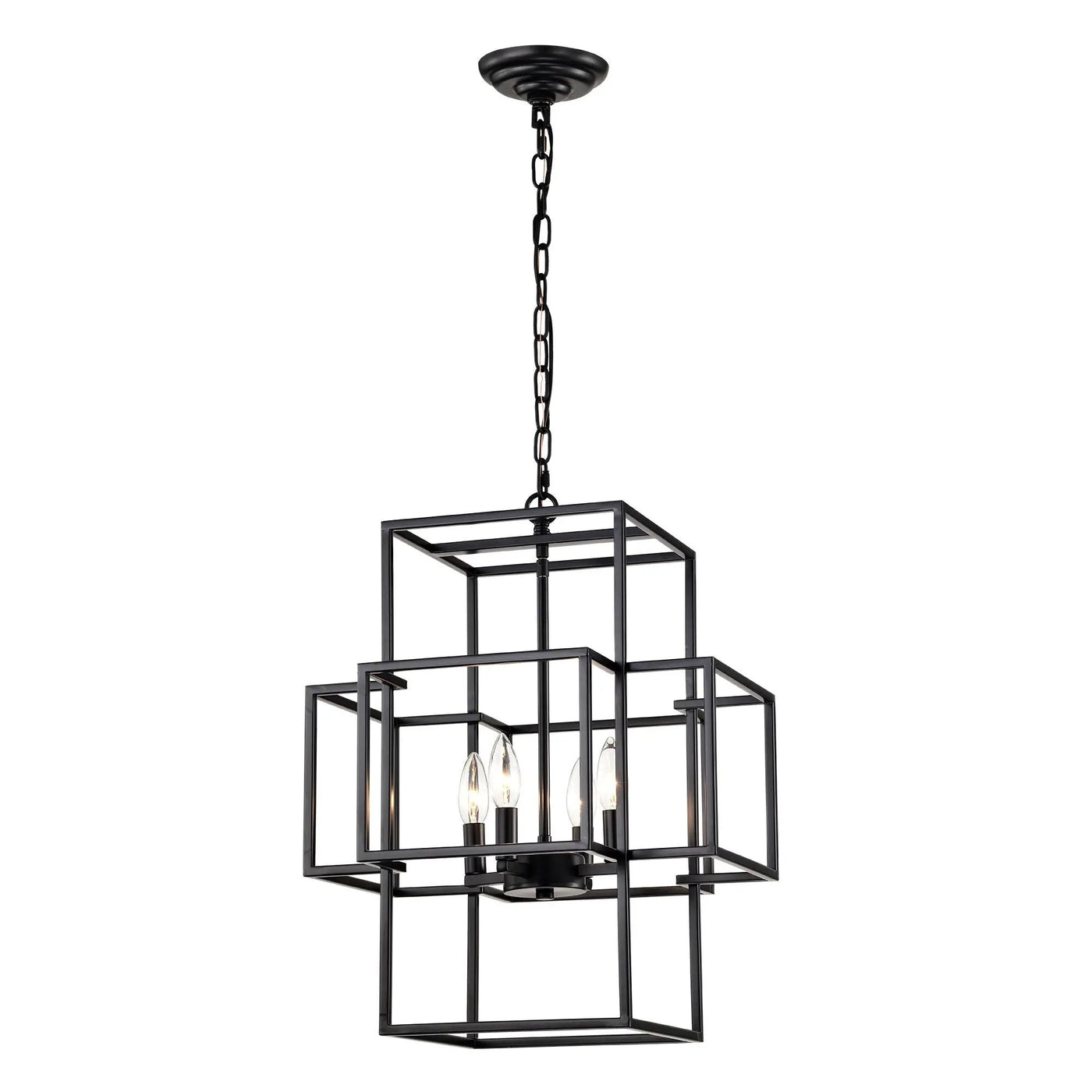 4 Light Metal Lantern Tiered Pendant Hanging Light Fixtures, Industrial Farmhouse Adjustable Height Chandeliers For Dining Room Hallway Foyer Entryway (E12 Bulbs Not Included) by HouseOfZazla