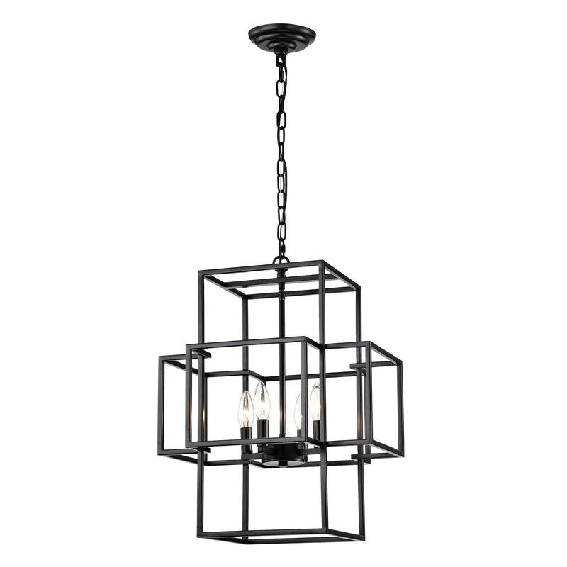 4 Light Metal Lantern Tiered Pendant Hanging Light Fixtures, Industrial Farmhouse Adjustable Height Chandeliers For Dining Room Hallway Foyer Entryway (E12 Bulbs Not Included) by HouseOfZazla