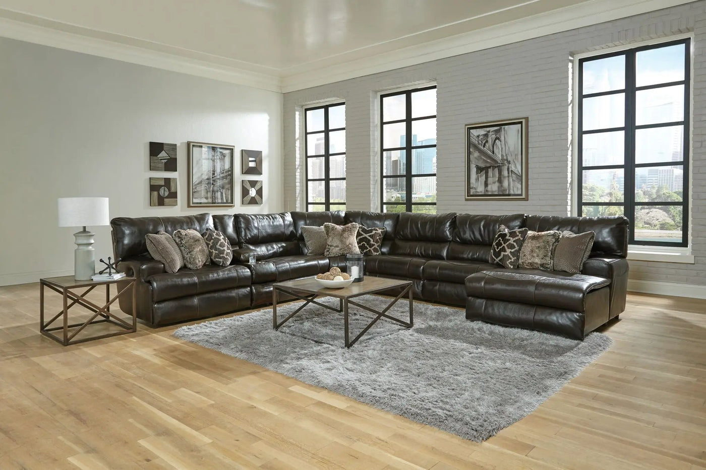 Como - 7 Piece Italian Leather Match Reclining Sectional by Unique Piece Furniture