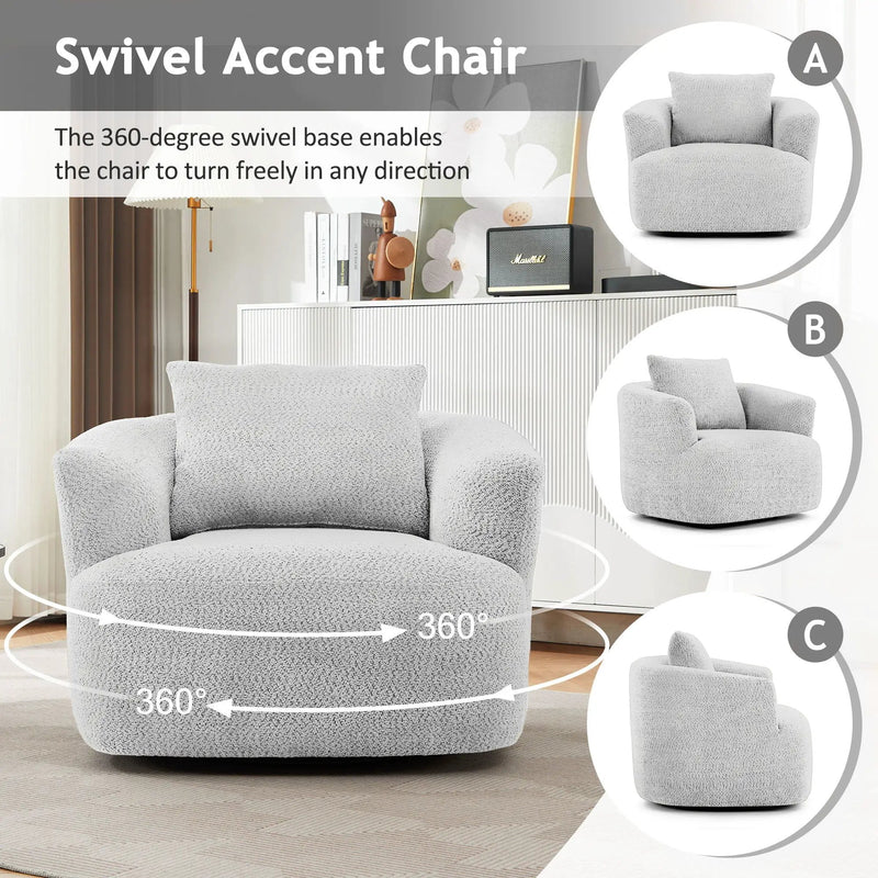 360° Swivel Barrel Sofa Chair With Throw Pillow, Upholstered Accent Chair by HouseOfZazla