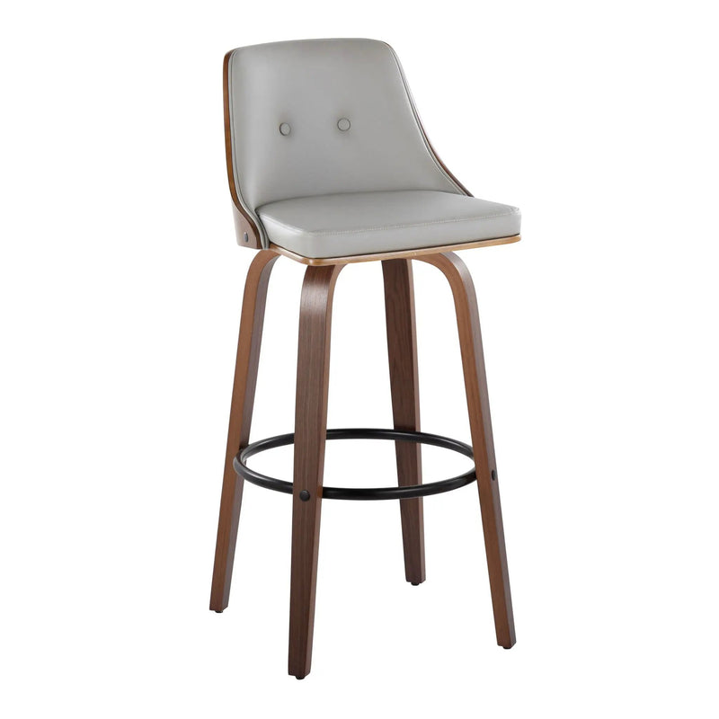 Gianna - Mid-Century Modern Fixed Height Barstool & Swivel With Round Footrest (Set of 2) - Walnut / Light Gray by HouseOfZazla