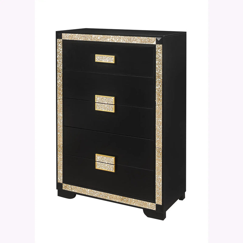 Lively - Chest With Glitter Detail And Thick Bar Handle Hardware - Black by HouseOfZazla