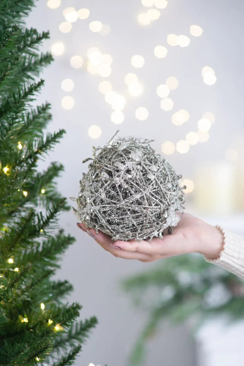 Iced Leaf/Twig Ball Christmas Tree Ornaments - Set of 4 by HouseOfZazla