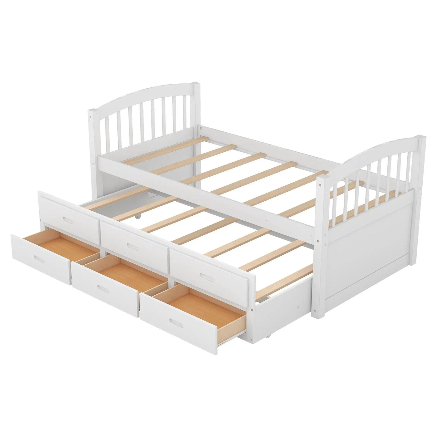 Bunk Bed With Trundle And Drawers, Arched Headboard And Footboard by HouseOfZazla