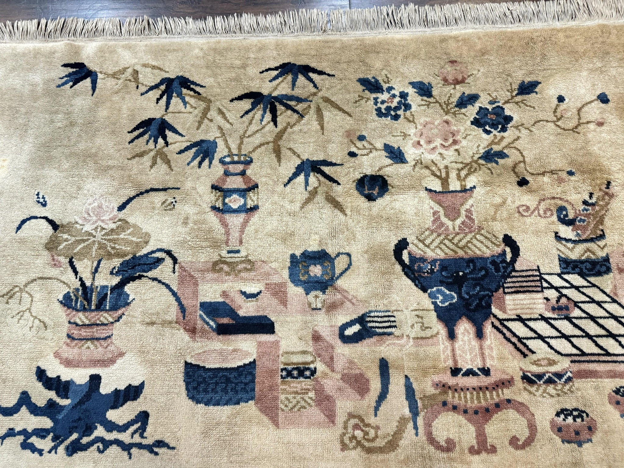 Chinese Rug 5x3, Horizontal Rug, Vases Flowers, Handmade Antique Vintage Carpet, Peking Rug, Chinese Wool Rug by Jewel Rugs