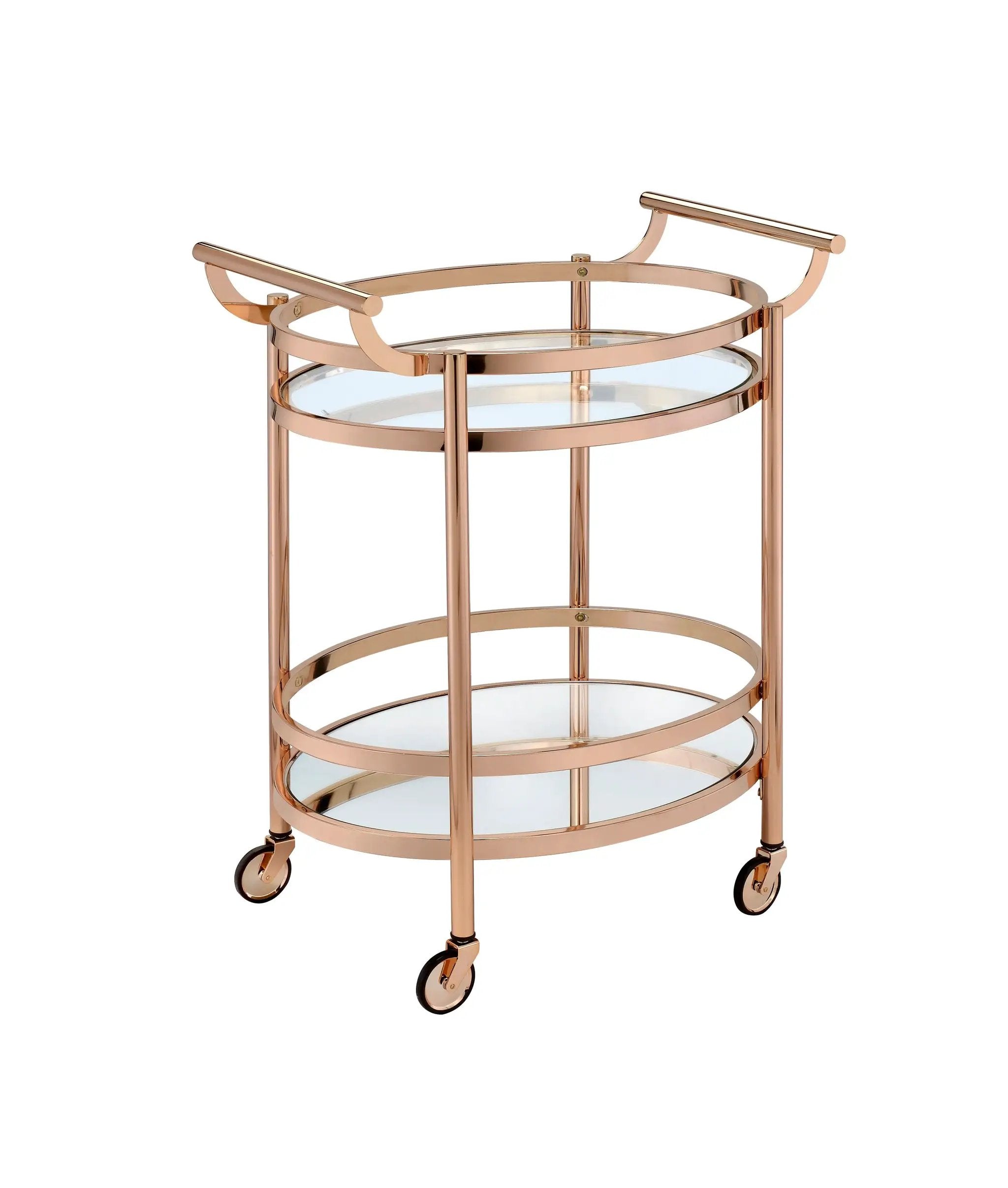Lakelyn Clear Glass & Rose Gold Finish Serving Cart by HouseOfZazla
