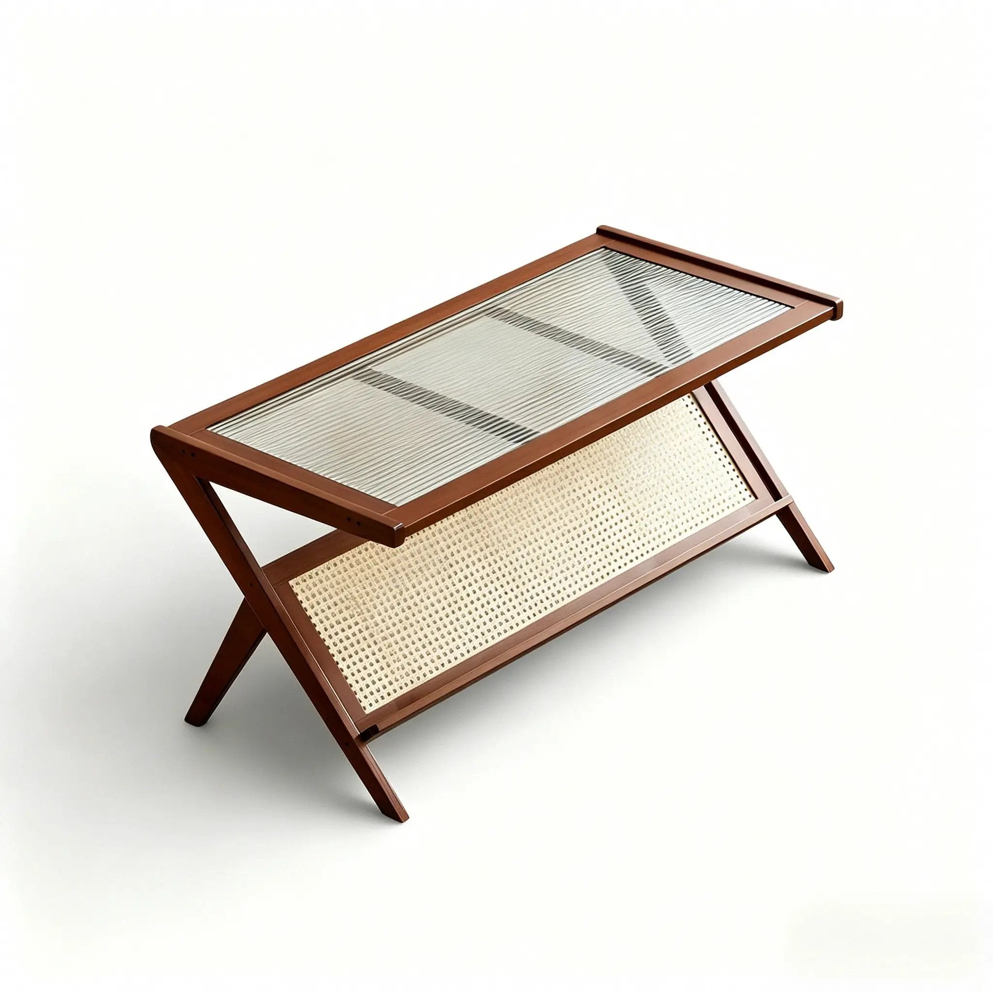 Rattan Coffee Tables For Living Room, Mid Century Modern Coffee Table With Glass Top, Large Boho Center Table With Storage - Brown by HouseOfZazla