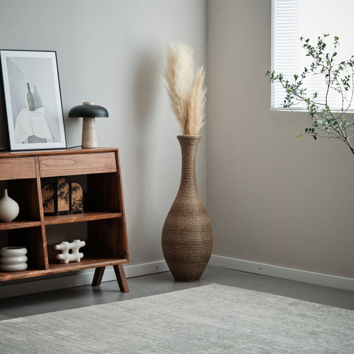 Tall Artificial Rattan Floor Vase with Artistic Design - Beige / Gray, photo 14 of 23