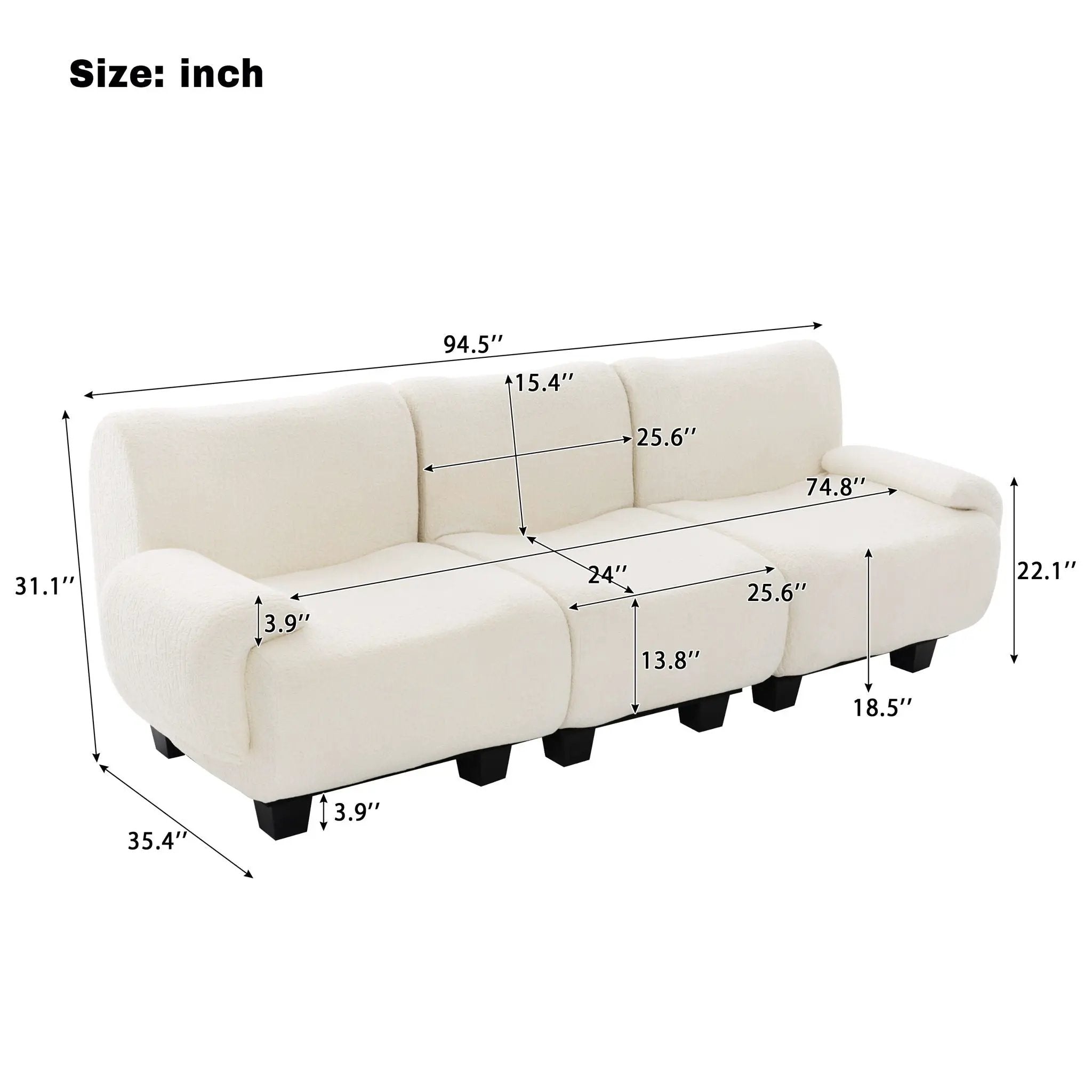 3 Seater Sofa Couch With Curved Armrests by Unique Piece Furniture