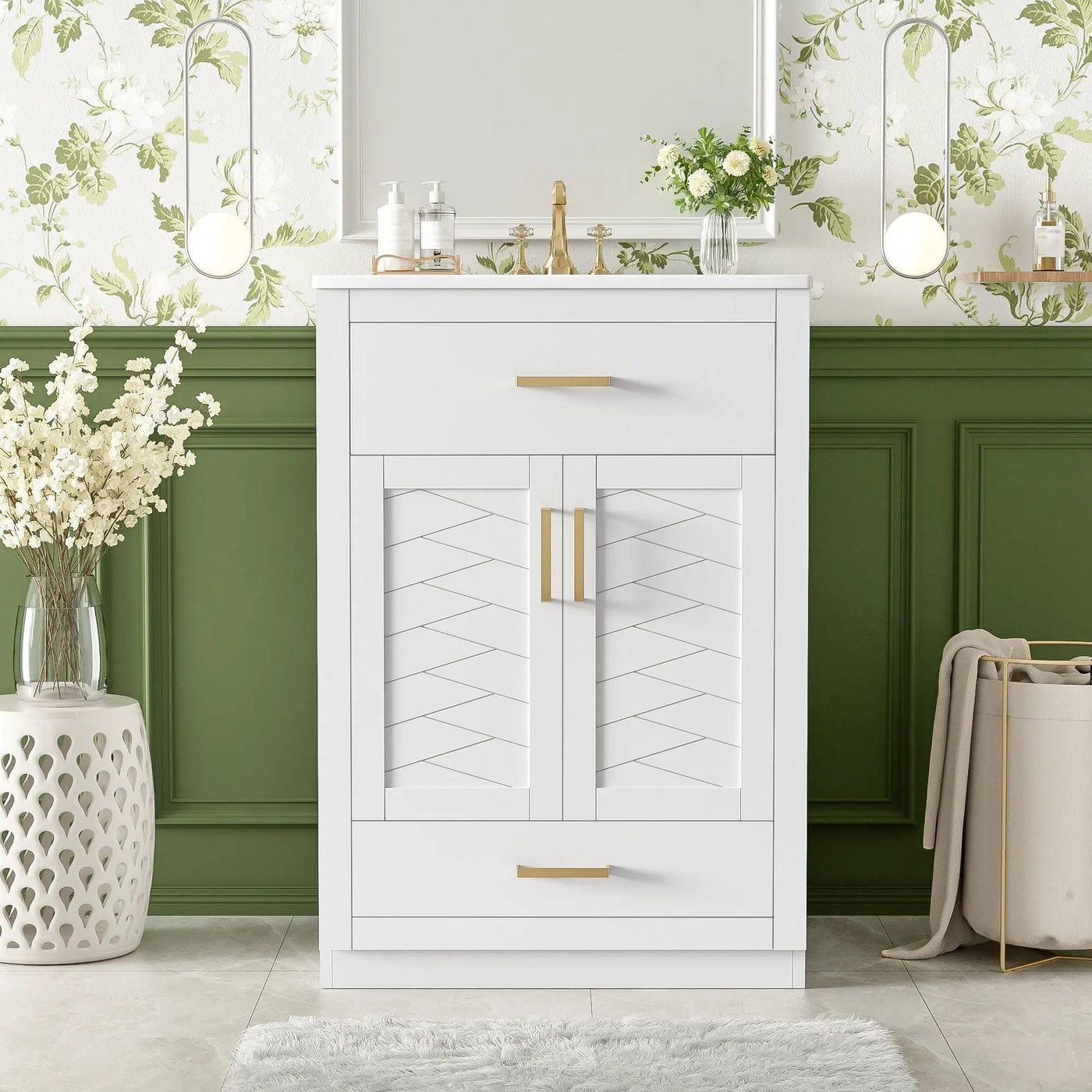 Modern Bathroom Vanity With Integrated Ceramic Sink, 2 Door Cabinet With Tip-Out Drawer by HouseOfZazla