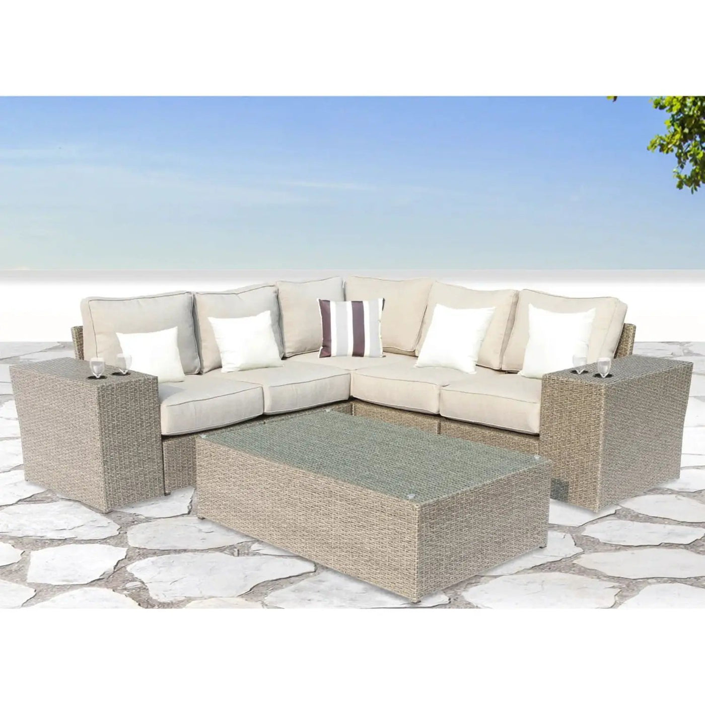 Outdoor Wicker Sectional With Weather Resistant Cushions And Table by Unique Piece Furniture