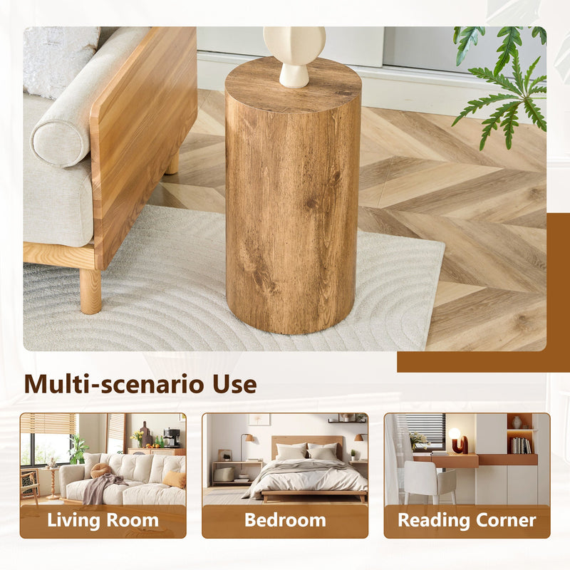 Modern Minimalist Set of Two Wood color Cylinder Coffee Tables by BLAKHOM
