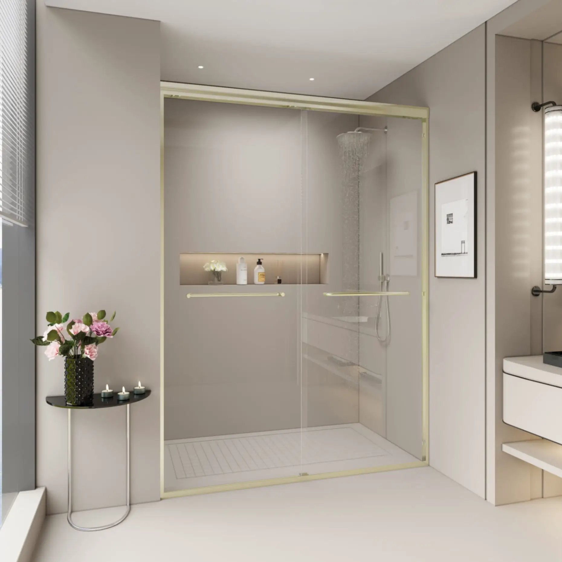 Double Sliding Shower Door, Semi-Frameless Bypass Bathroom Sliding Door With 1/4" (6 Mm) Tempered Glass For Walk-In Shower by HouseOfZazla