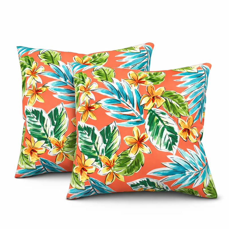 2 Pack Outdoor Throw Pillows, Waterproof & Fade-Resistant Patio Cushions (18x18 Inch, Bright Coral Pink) by HouseOfZazla