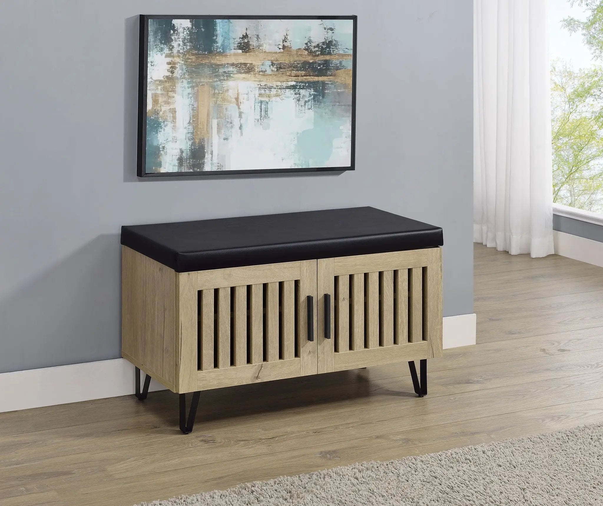 Brixton 2-door Padded Entryway Shoe Storage Bench White Oak by Unique Piece Furniture