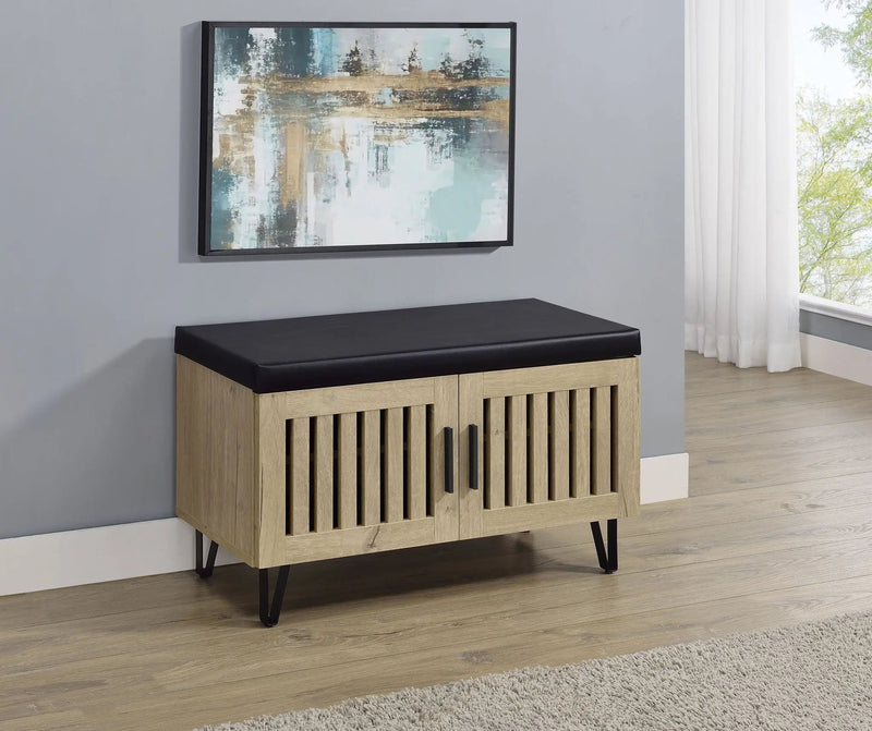 Brixton 2-door Padded Entryway Shoe Storage Bench White Oak by Unique Piece Furniture