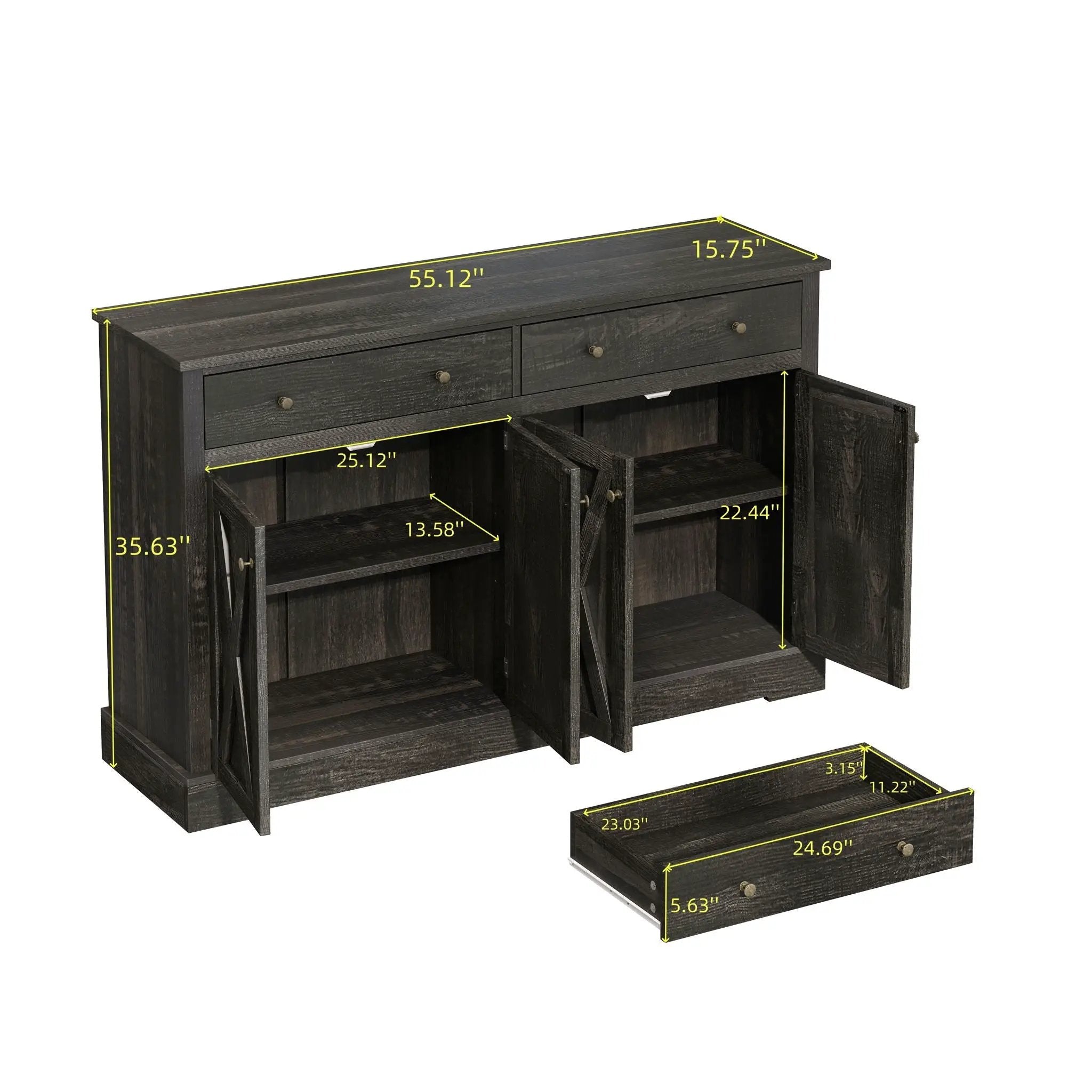 Vintage Sideboard With 2 Drawers And Four Doors For Living Room by HouseOfZazla
