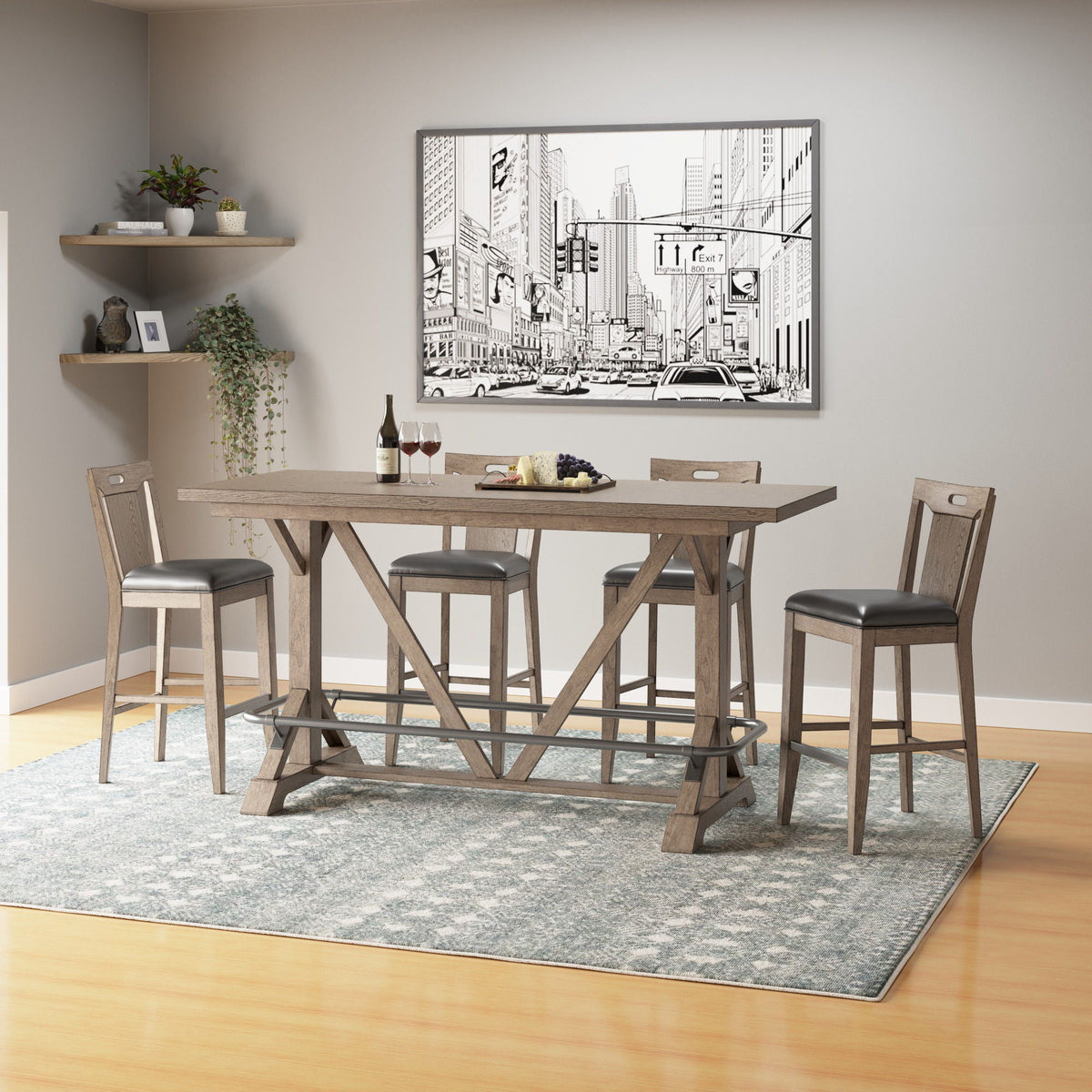 Slat Back Bar Stools with Casual Style - Brown (Set of 2), photo 4 of 6