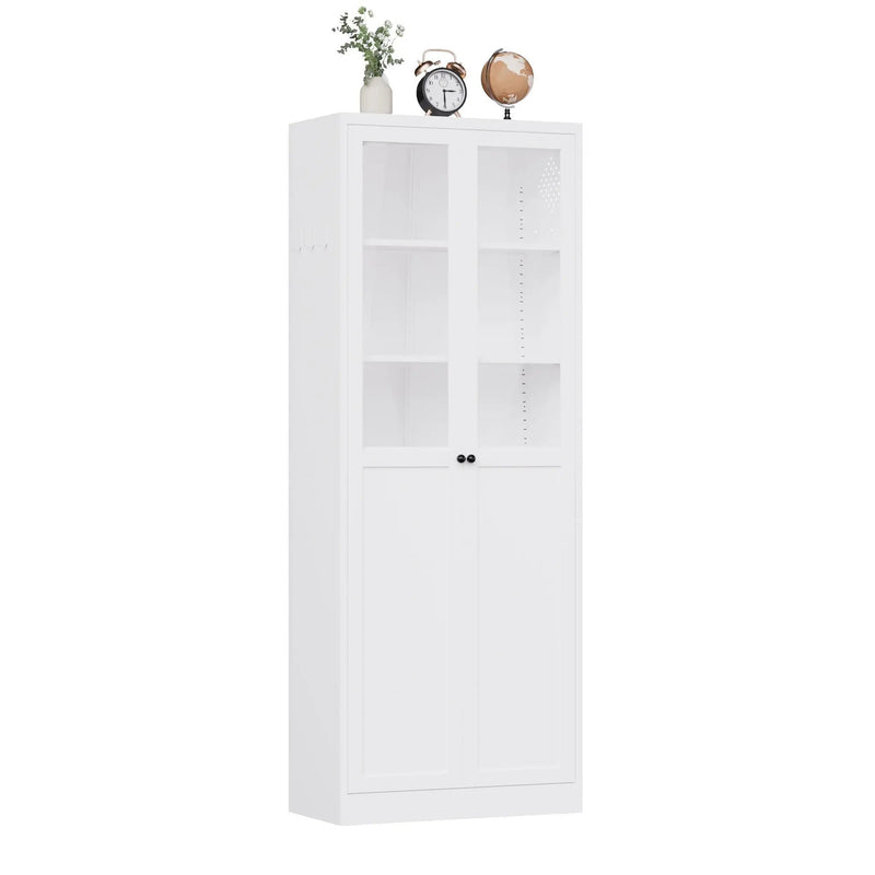 Tall Metal Kitchen Pantry Cabinet With Adjustable Shelves And Silent Magnetic Doors - White by HouseOfZazla