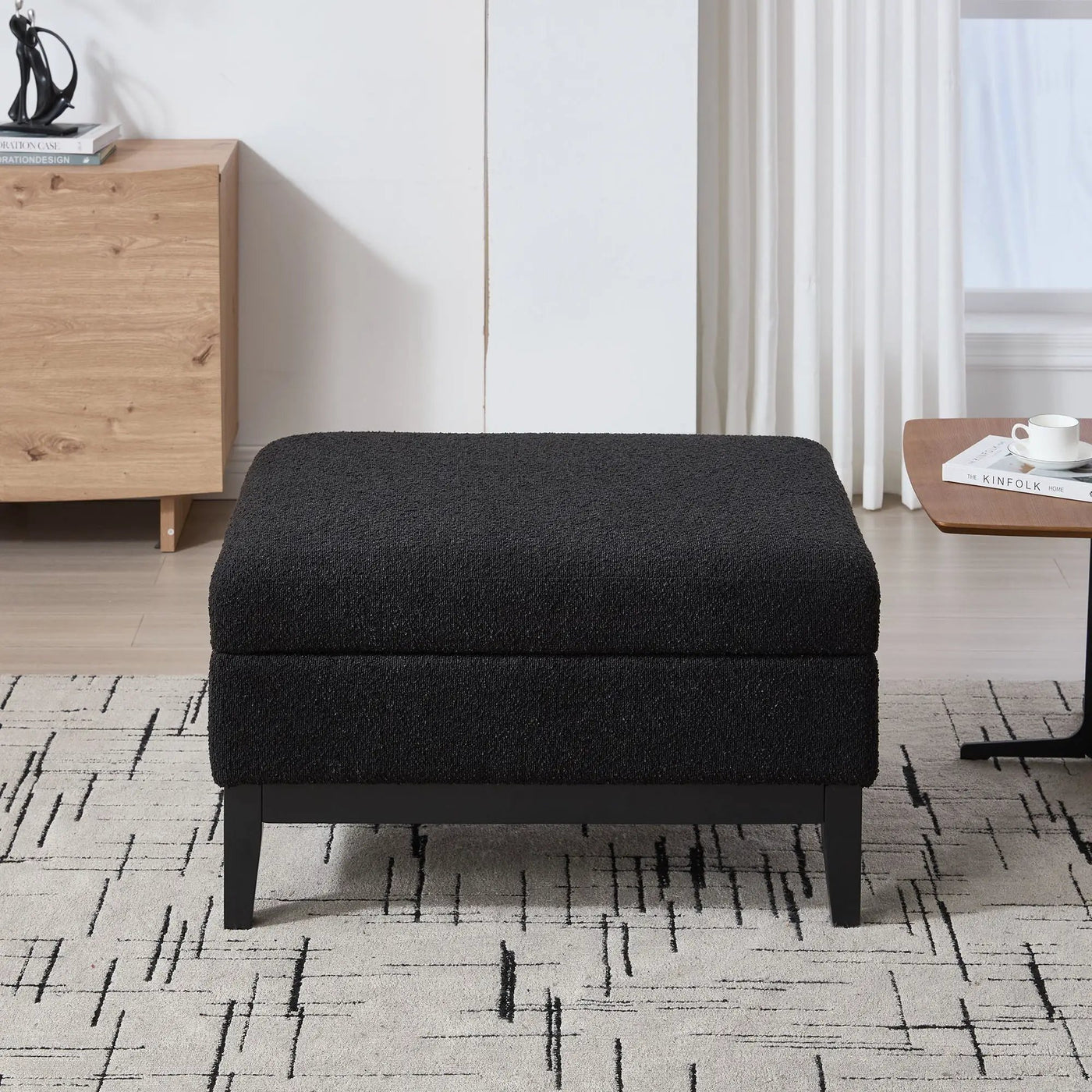 Upholstered Storage Ottoman With Reversible Lid Coffee Table With Rubberwood Legs by HouseOfZazla