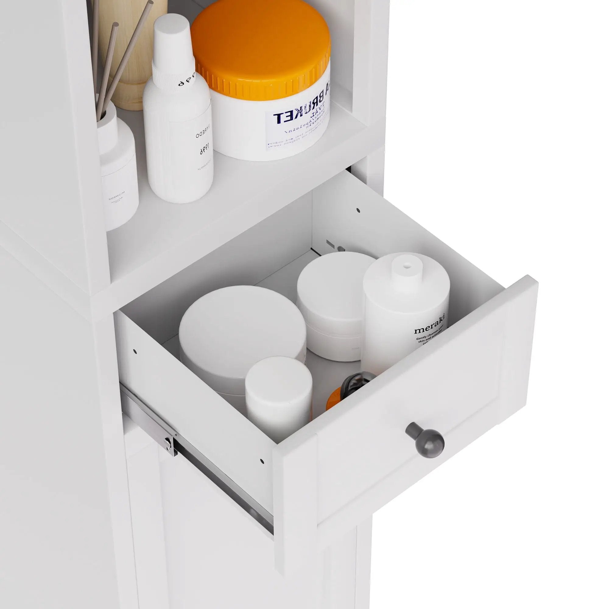 Tall Bathroom Storage Cabinet, 5-Tier Narrow With 2 Doors & Adjustable Shelves, Freestanding - White by HouseOfZazla