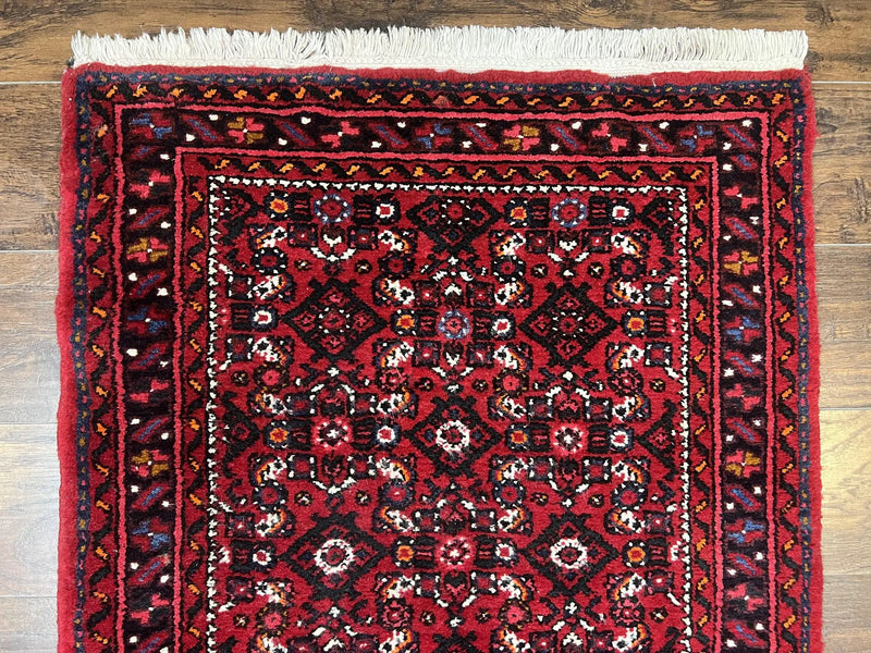 Persian Runner Rug 3 x 16, Wool Handmade Long Antique Hamadan Oriental Rug for Hallway, Red Tribal Rug, Allover Pattern, 3x16 Runner Rug by Jewel Rugs