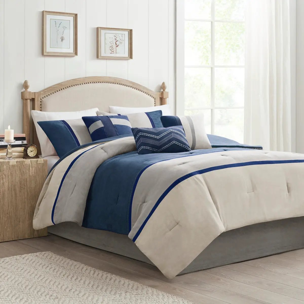 7 Piece Faux Suede Comforter Set Blue California King by HouseOfZazla