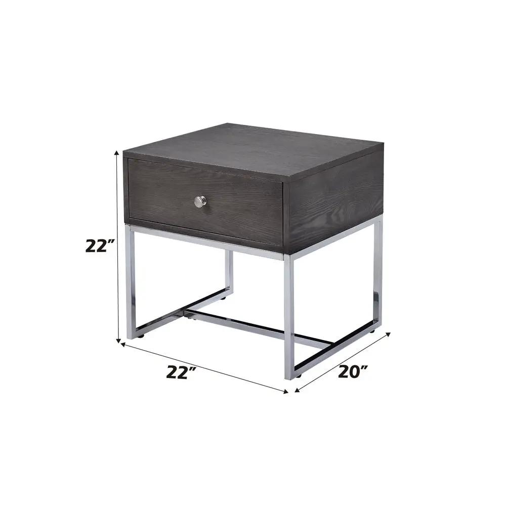 Iban - End Table - Gray Oak & Chrome by Unique Piece Furniture