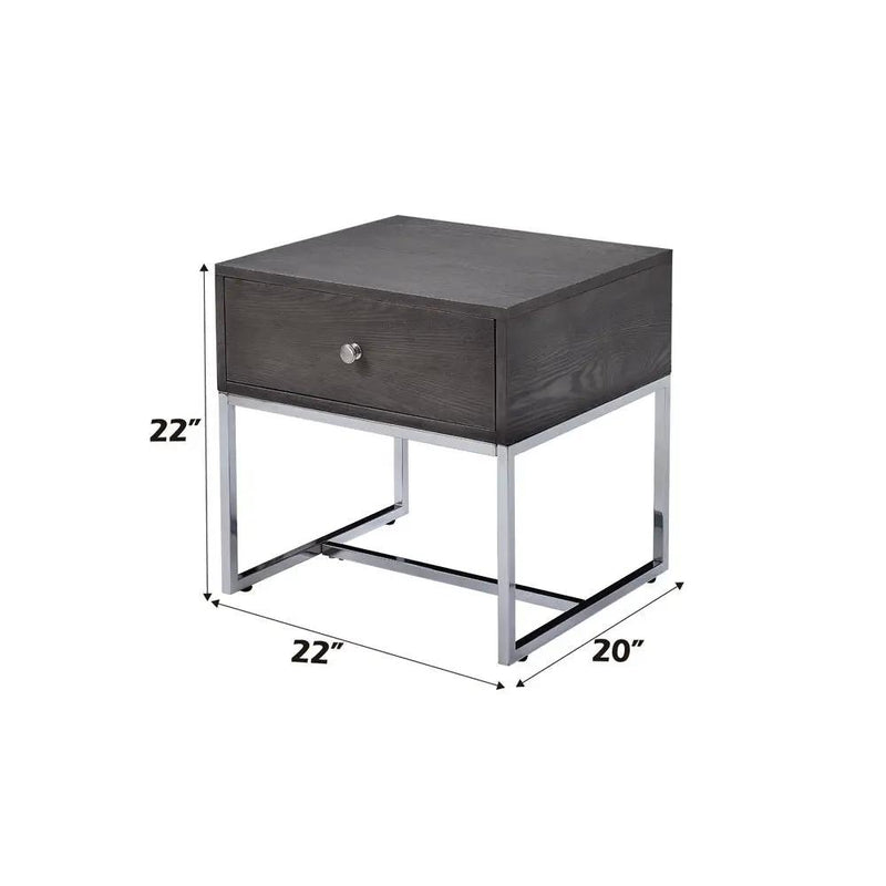 Iban - End Table - Gray Oak & Chrome by Unique Piece Furniture