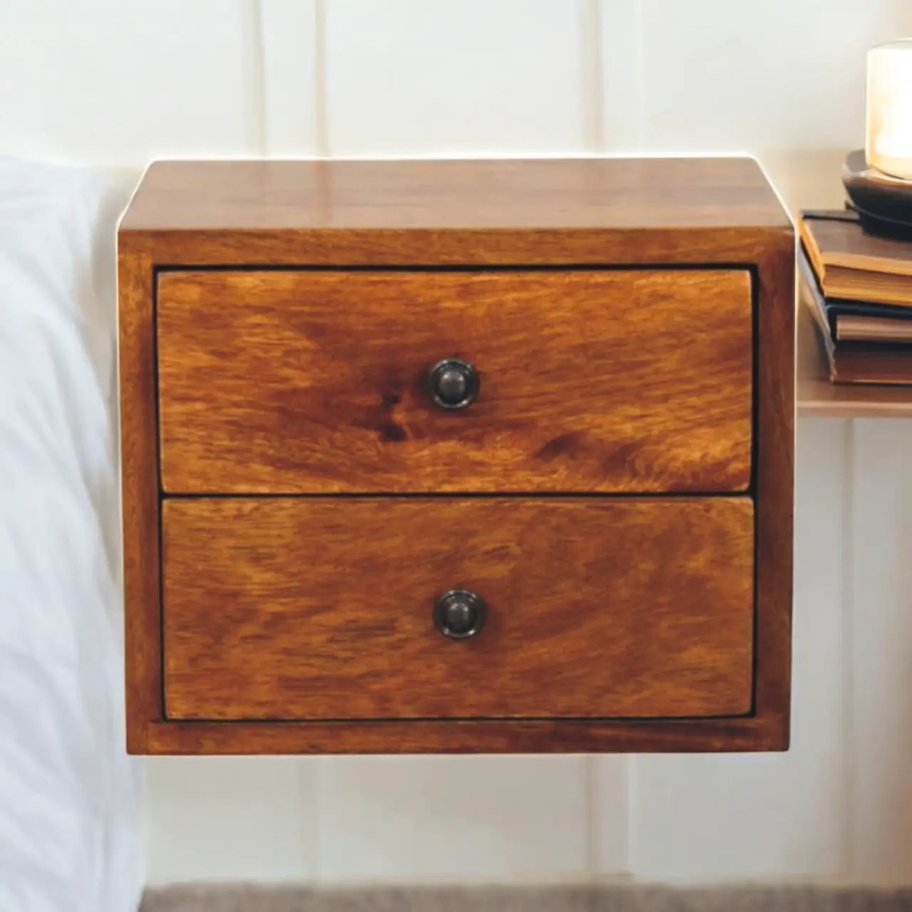 Solid Wood Solis Chestnut Wall-Mounted Nightstand by HouseOfZazla