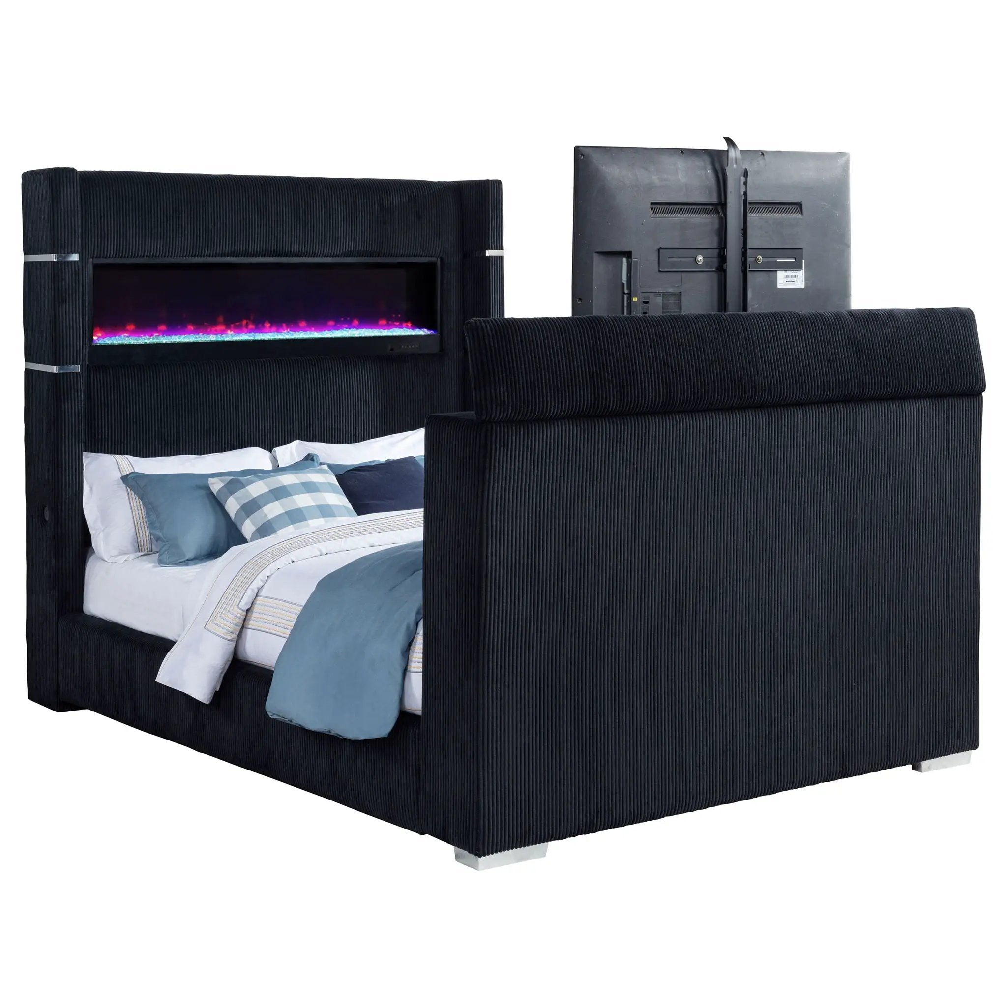 Tisdall Queen Flame Visualizer Wingback TV Bed Black by Unique Piece Furniture