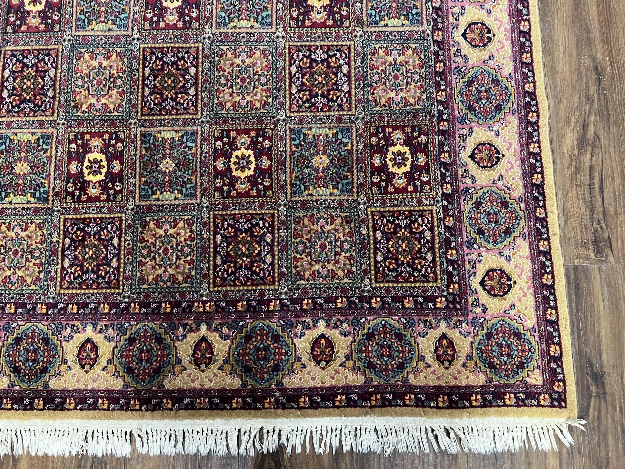 Indo Persian Silk Rug 4x6, Panel Design, Small Flowers, Hand Knotted, Fine Weave, Oriental Carpet 4 x 6, Vintage Area Rug, Beautiful Rug by Jewel Rugs