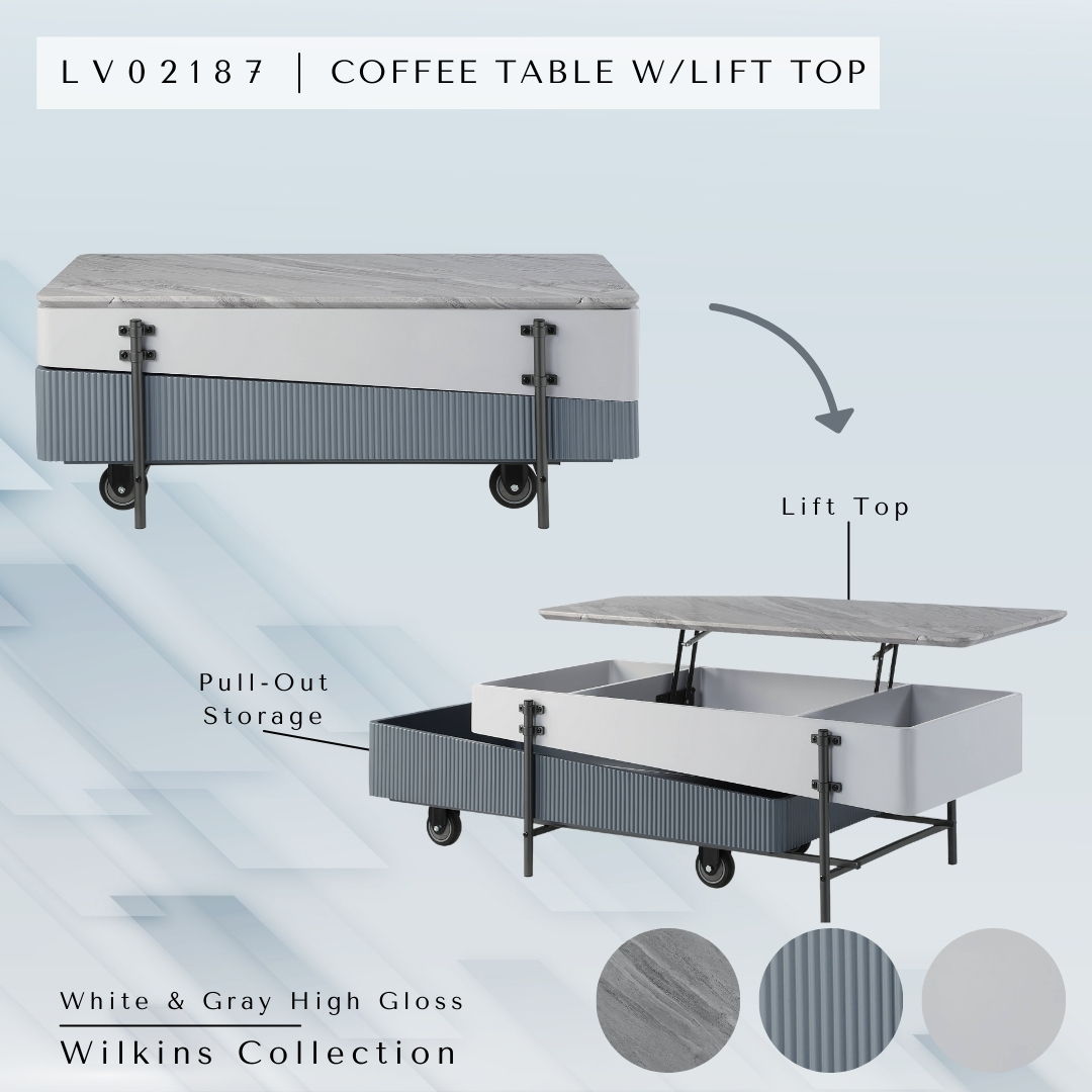 Wilkins High Gloss Coffee Table with Lift Top - Gray / White, photo 3 of 4