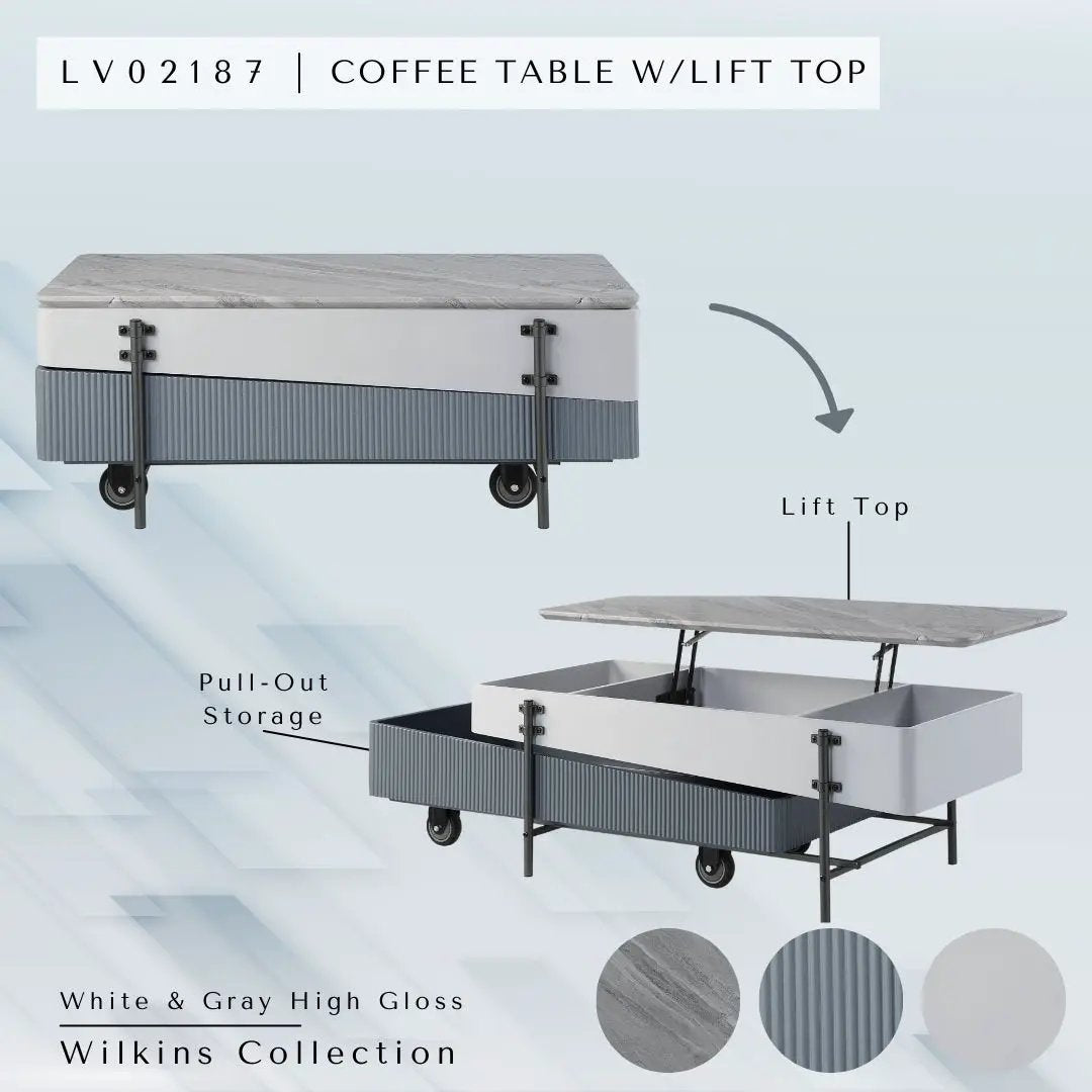 Wilkins High Gloss Coffee Table with Lift Top - Gray / White by HouseOfZazla