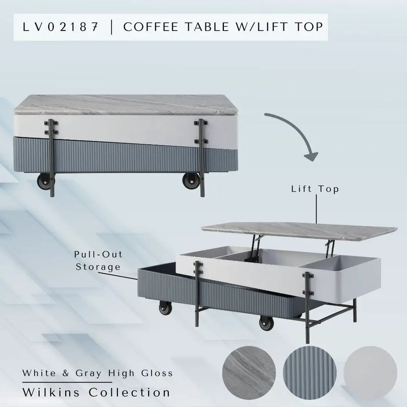 Wilkins High Gloss Coffee Table with Lift Top - Gray / White by HouseOfZazla