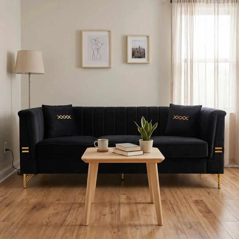 Mosharong-55 Velvet 3-Seater Sofa by HouseOfZazla