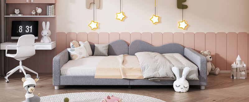 Upholstered Daybed, Sherpa Fabric Sofabed With Cloud-Shaped Backrest