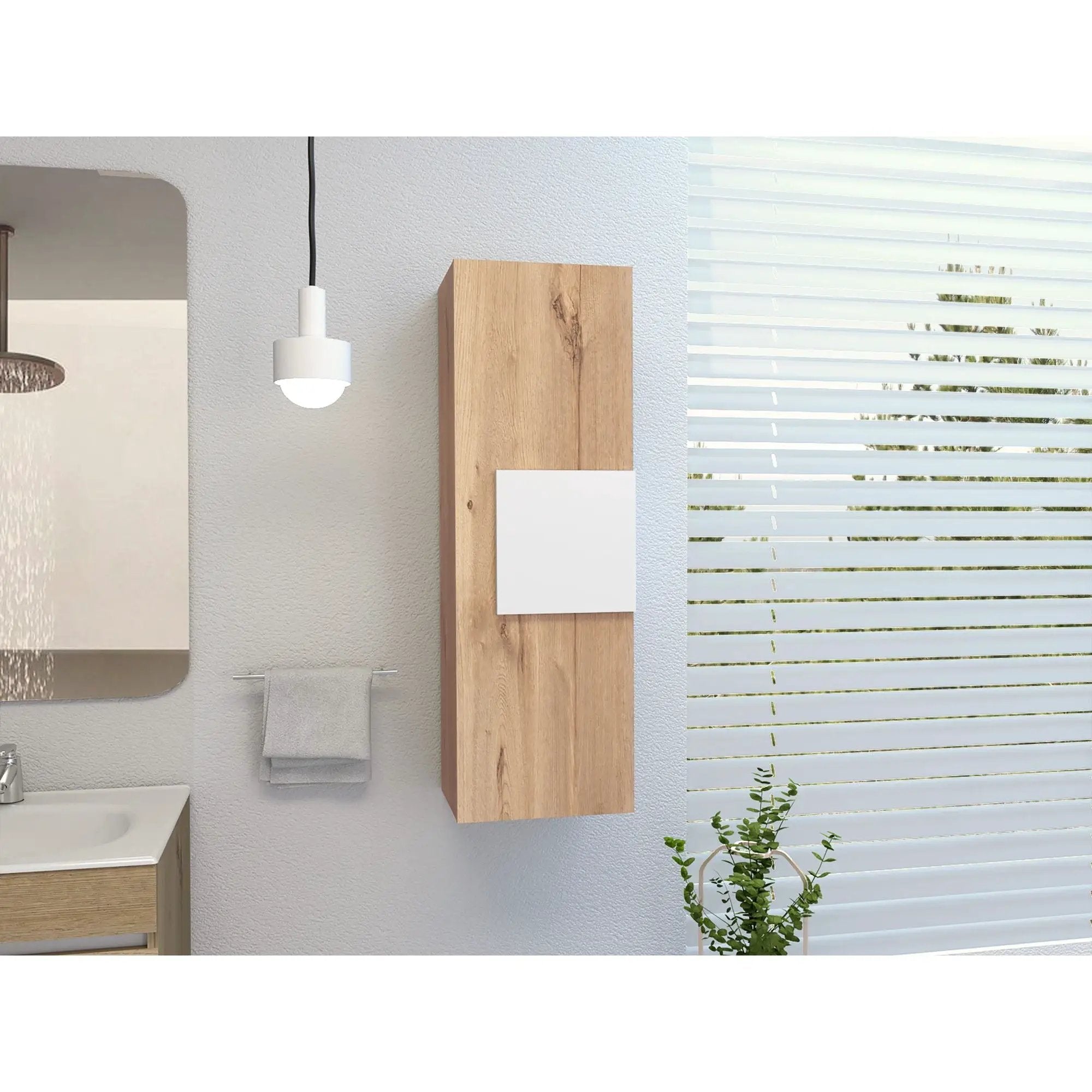 Medicine Single Door Cabinet, Three Shelves - Light Oak / White by HouseOfZazla