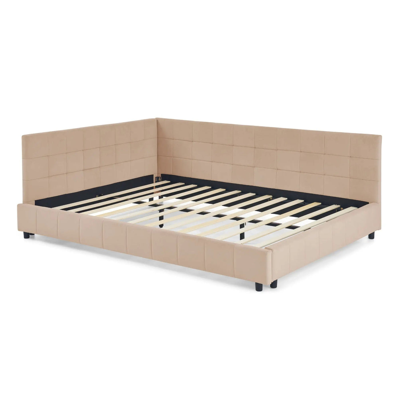 Mid-Century Storage Upholstered Tufted Bed Frame With Backrest And Armrests by Unique Piece Furniture