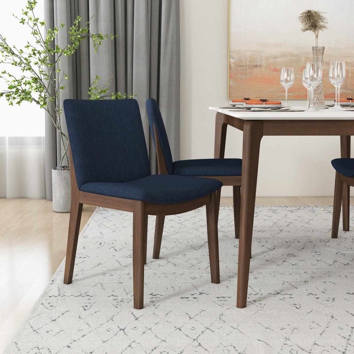 Mid-Century Modern Solid Wood Dining Chair Set with Fabric Upholstery - Multiple Colors, photo 35 of 40