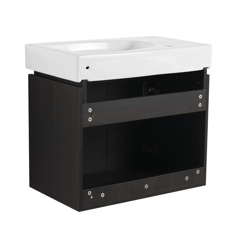 Modern Bathroom Vanity With Ceramic Basin, Wall Mounted Floating Sink Combo, Storage Cabinet