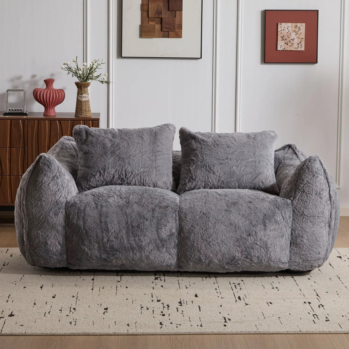 Giant Bean Bag Couch, Ultra Soft Fluffy Loveseat For Living Room by HouseOfZazla