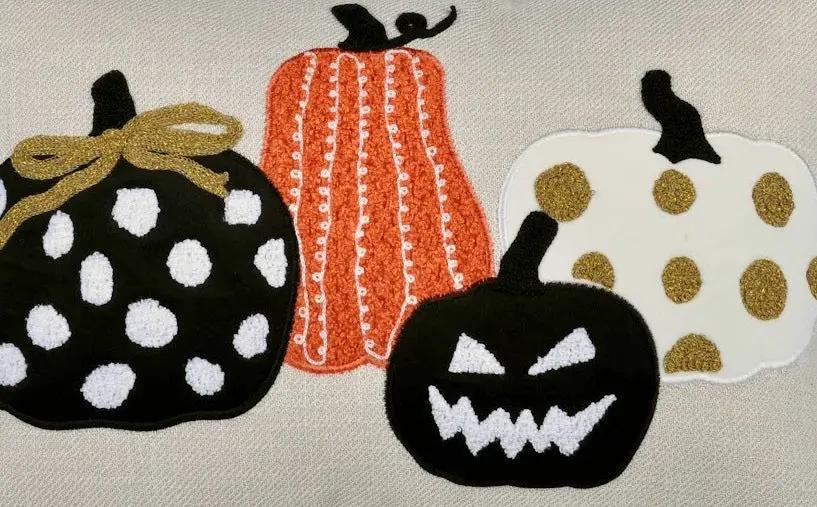 Embroidered Halloween Pumpkin Pillow – Spooky Polka Dot Linen Throw Accent by HouseOfZazla