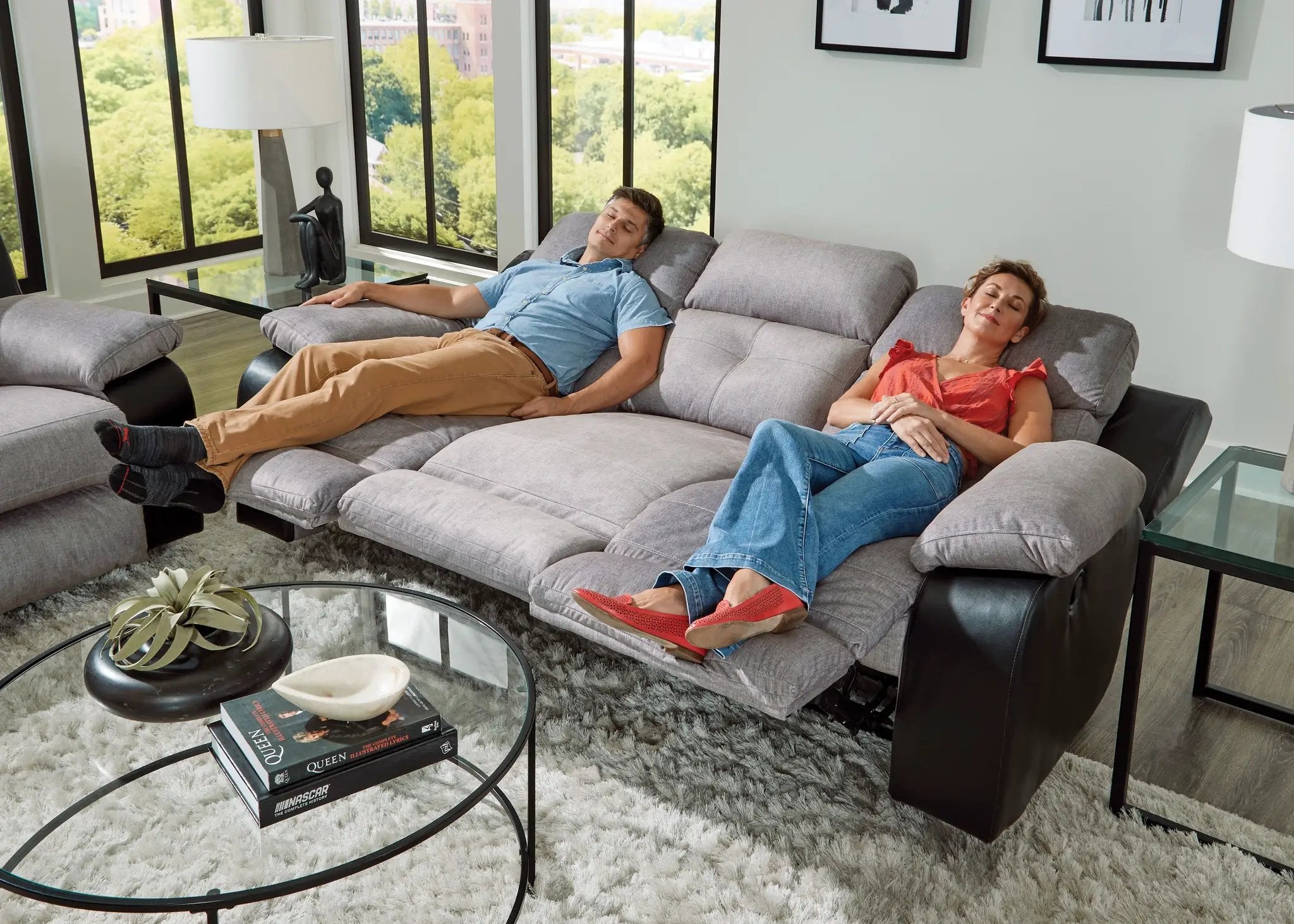 Felix - Sofa With 3 Recliners & Drop Down Table by Unique Piece Furniture