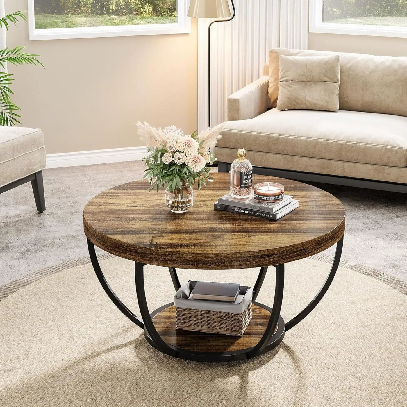 2 Tier Circle Coffee Table With Storage Shelves by HouseOfZazla