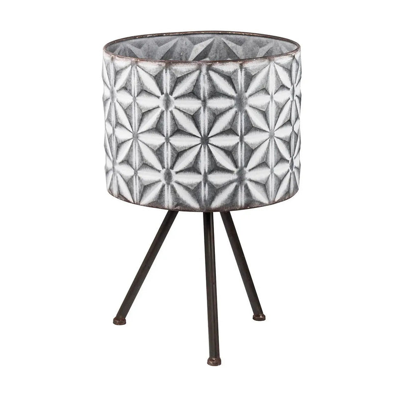 Metal Planter Stand, Round Galvanized Farmhouse Planter (Set of 2) - Gray by HouseOfZazla