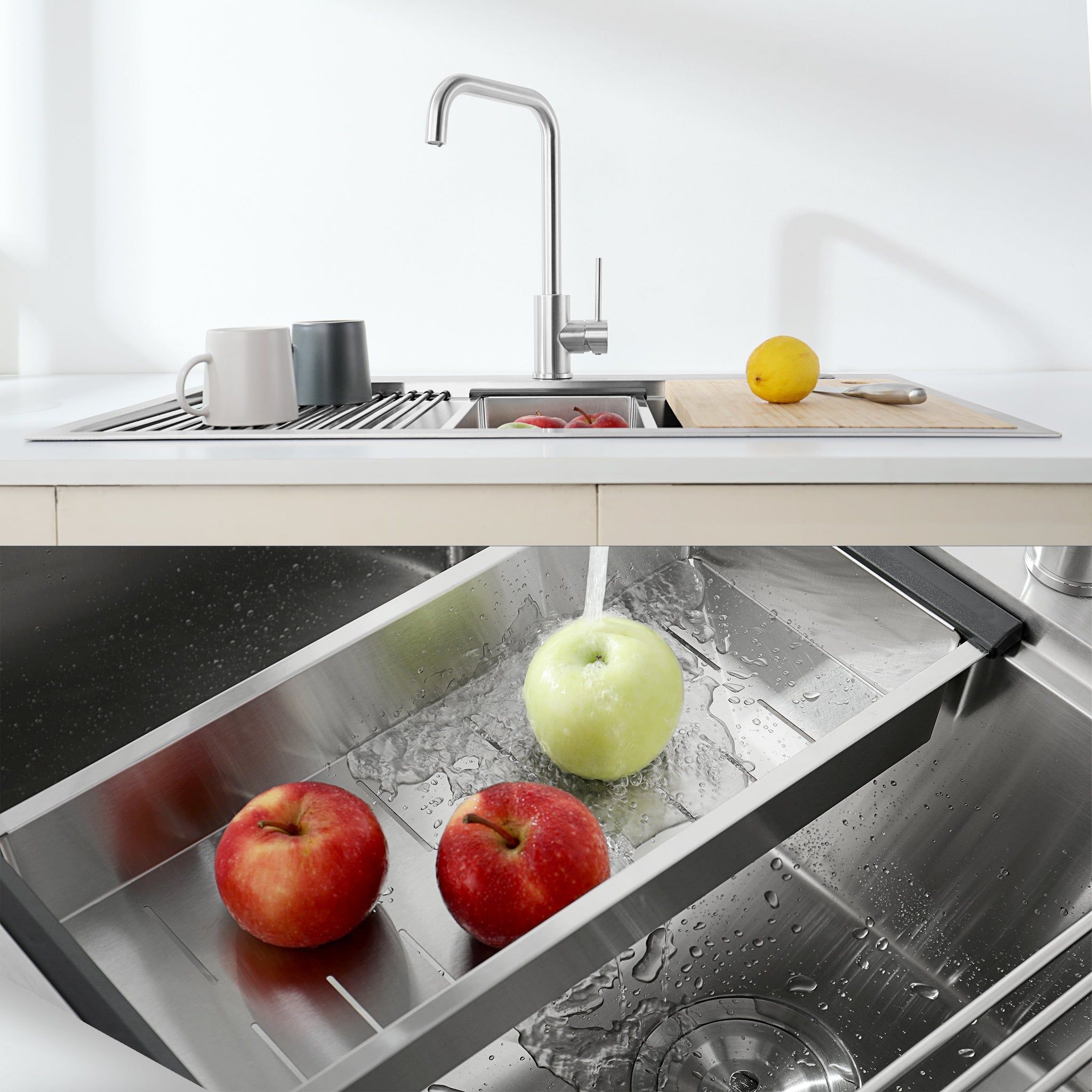 Stainless Steel Kitchen Sink, 33"x22" Single Bowl, Overmount Handmade Sink in Brushed by HouseOfZazla