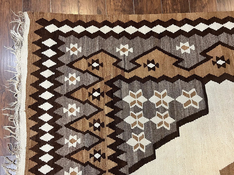 Antique Persian Fars Kilim Rug 8x11, Wool, Boho Tribal Persian Shiraz Flatweave Carpet, Semi Open Field, Geometric, Handmade, Vintage Semi Antique by Jewel Rugs