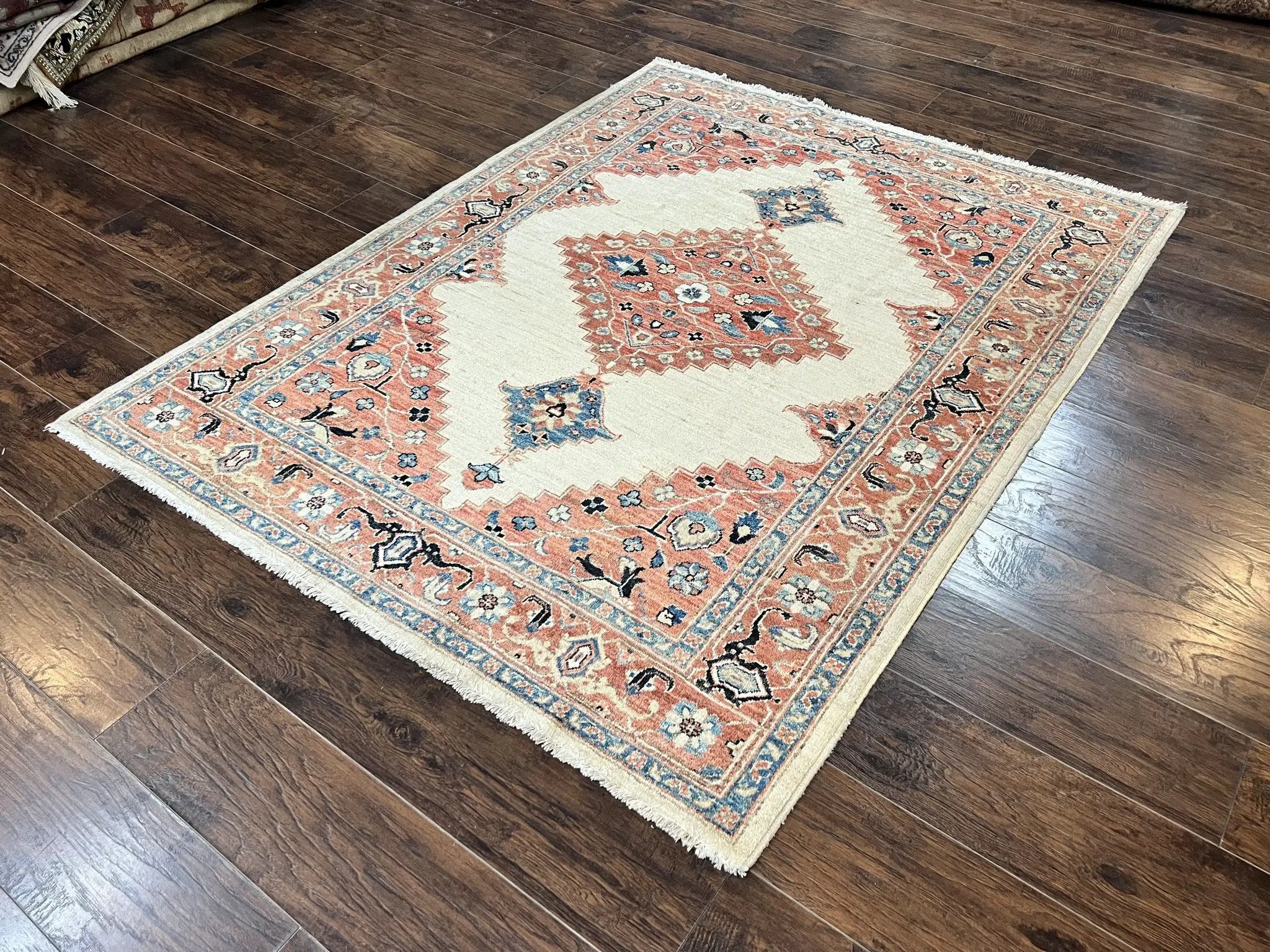 Peshawar Rug 5x7, Wool Hand Knotted Handmade Vintage Carpet, Serapi Design, Pakistani Rug 5 x 7 ft, Medium Sized, Geometric Rug by Jewel Rugs