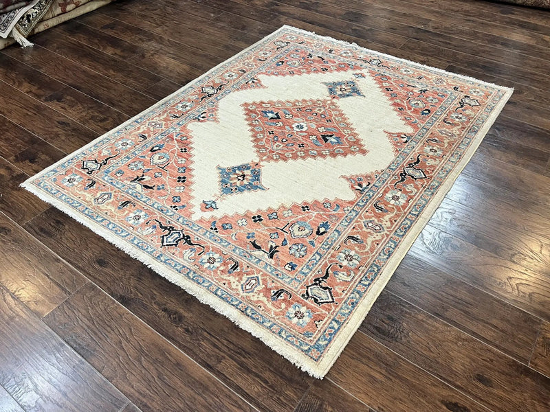 Peshawar Rug 5x7, Wool Hand Knotted Handmade Vintage Carpet, Serapi Design, Pakistani Rug 5 x 7 ft, Medium Sized, Geometric Rug by Jewel Rugs